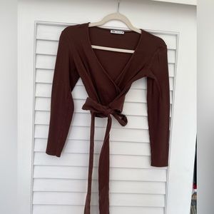 Zara cropped long sleeve t shirt